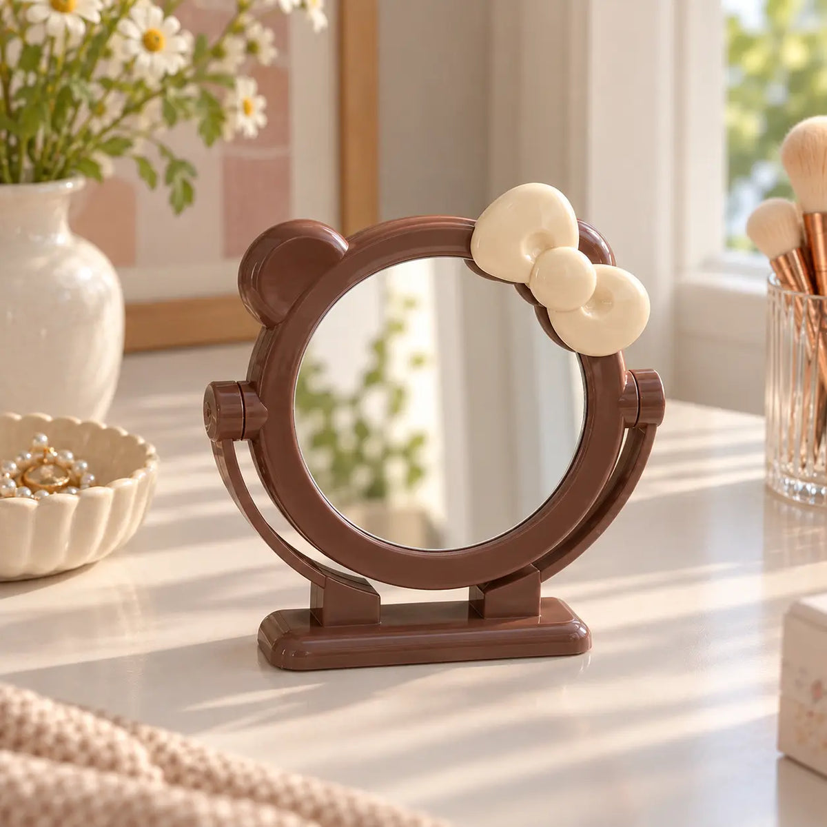 Cute Bear Ear Bow Rotating Vanity Mirror
