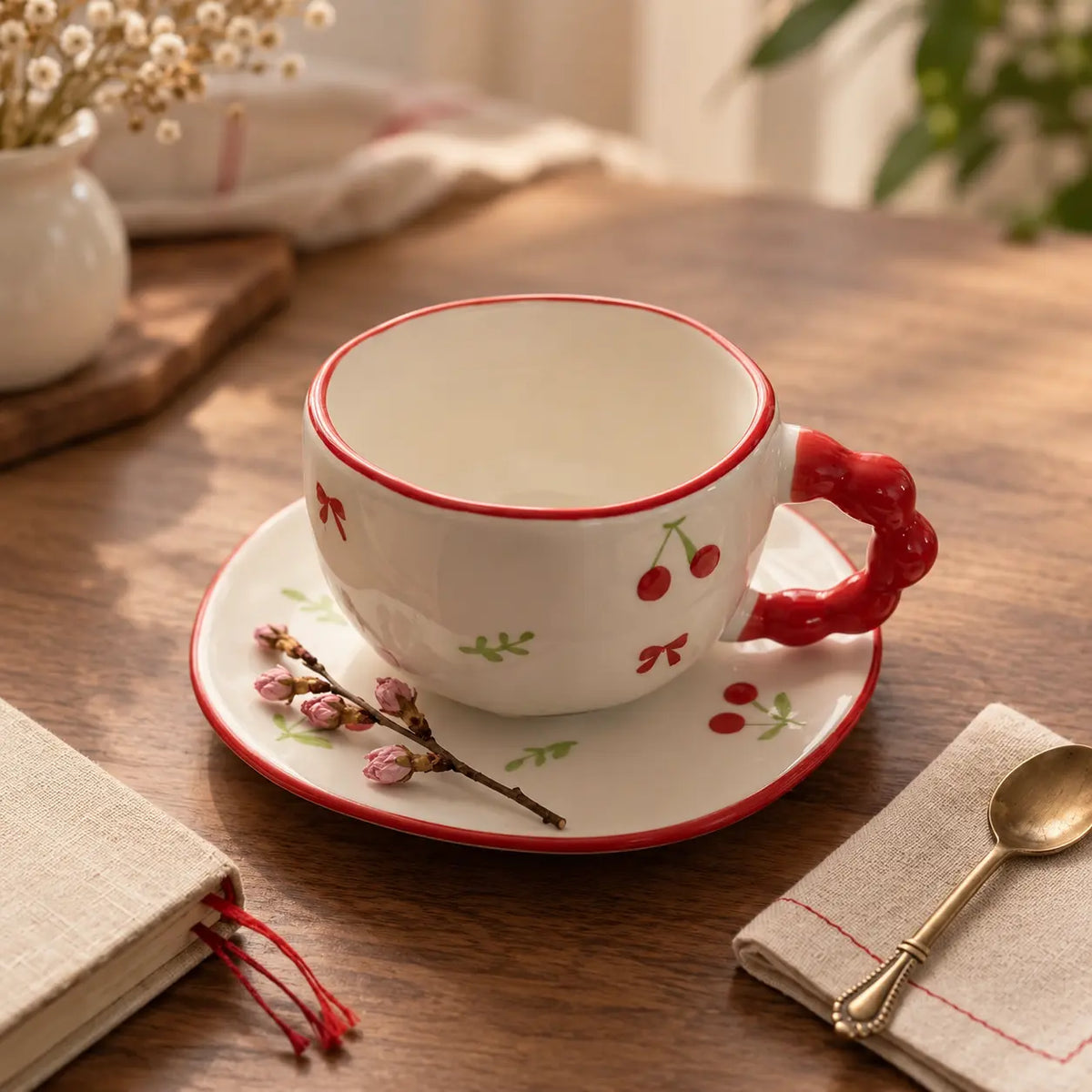 Cherry Blossom Ceramic Tea Cup with Saucer