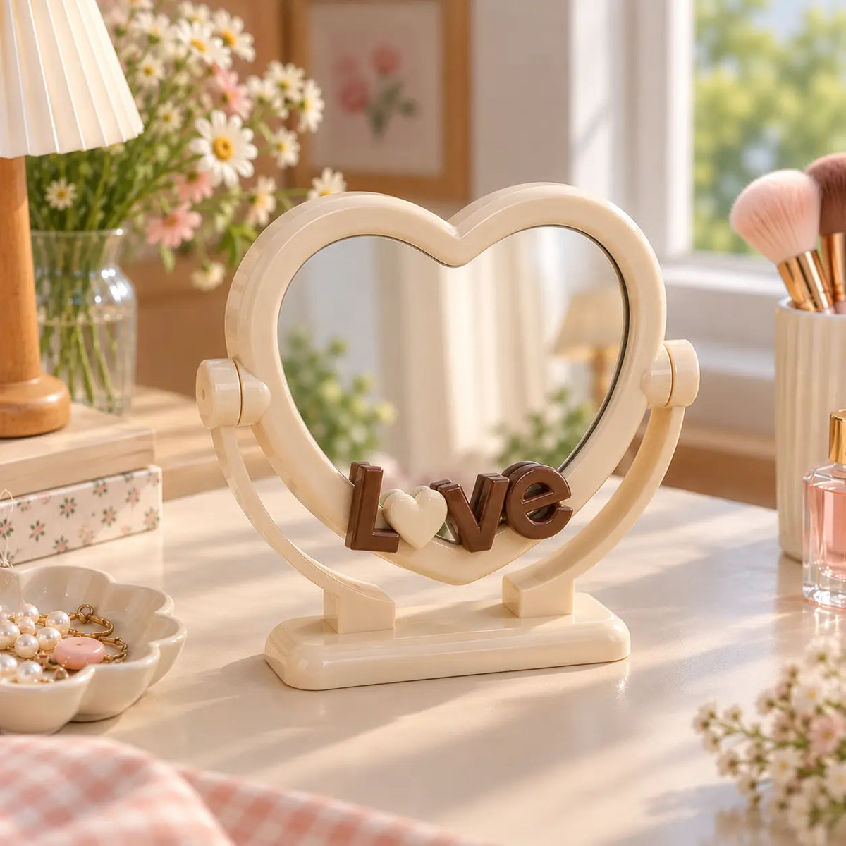Cute Heart Shaped LOVE Vanity Mirror