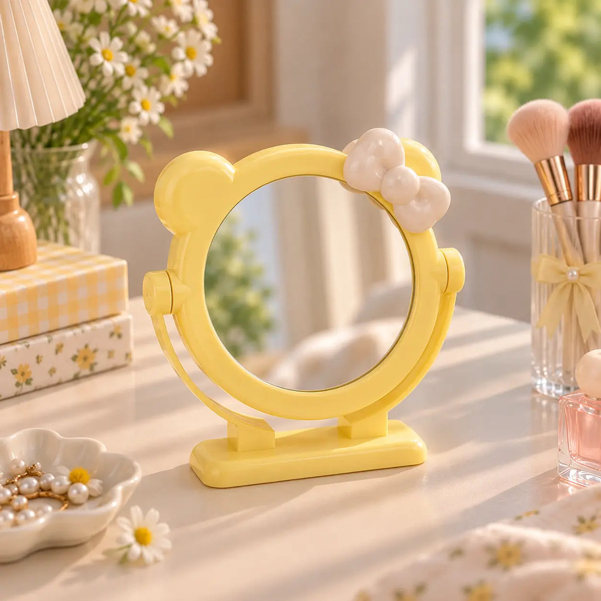 Cute Bear Ear Vanity Mirror with Bow