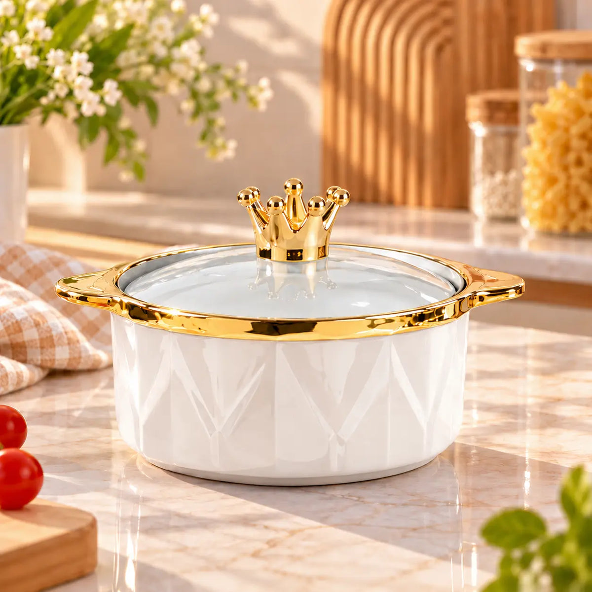 Luxury Crown Ceramic Serving Bowl with Lid