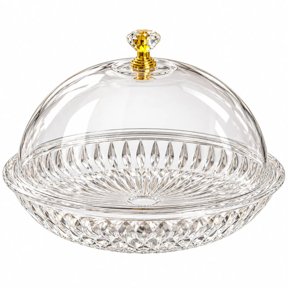 Medium Luxury Crystal Cut Glass Cake Stand with Dome Lid & Gold Knob