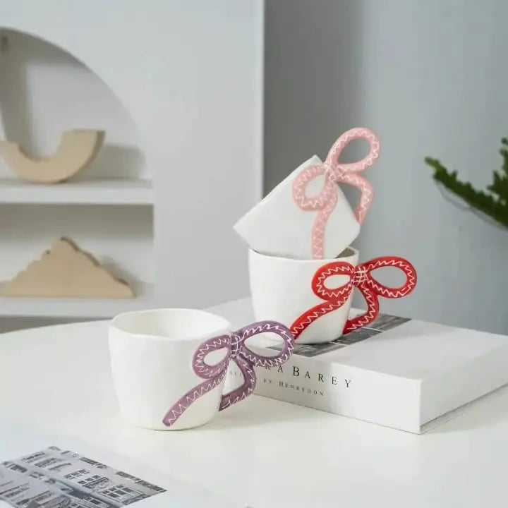 3D Bow Handle Ribbon Charm Ceramic Mug Sparkels  Sparkels