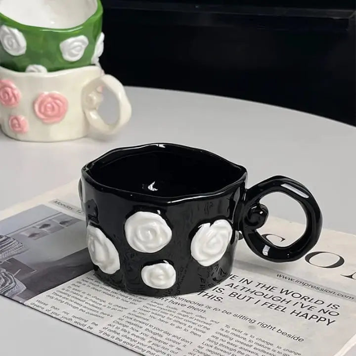 Sculpted Floral Rose Bloom Embossed Ceramic Mug Sparkels 3299.00 Sparkels