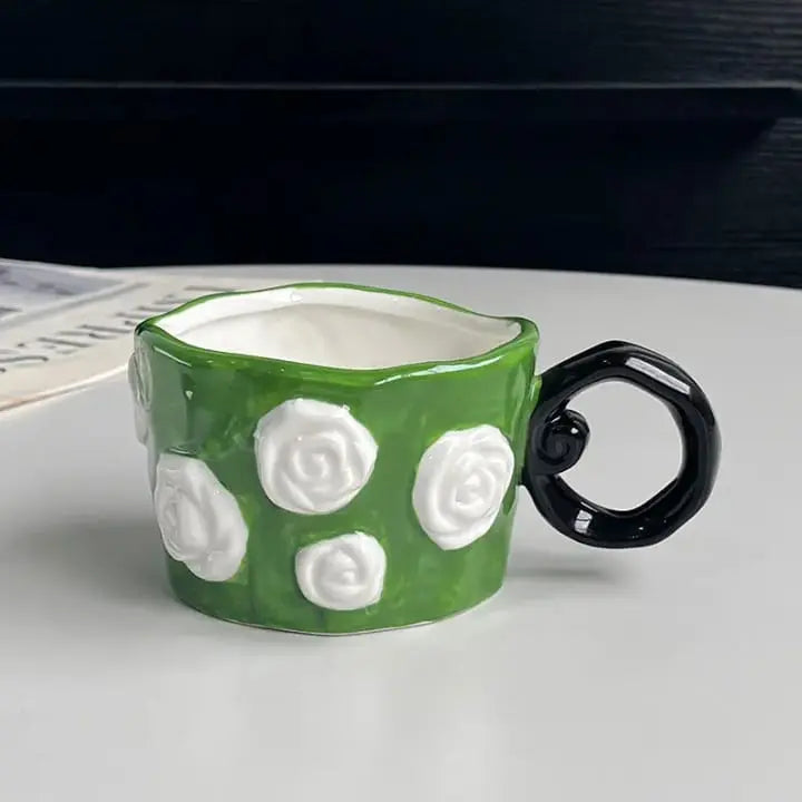 Sculpted Floral Rose Bloom Embossed Ceramic Mug Sparkels 3299.00 Sparkels
