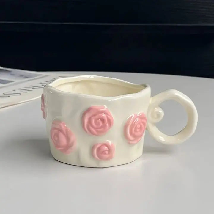 Sculpted Floral Rose Bloom Embossed Ceramic Mug Sparkels 3299.00 Sparkels