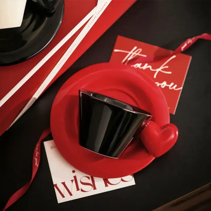 Elegant Heart Handle Ceramic Cup & Saucer Set without Spoon Sparkels  Sparkels