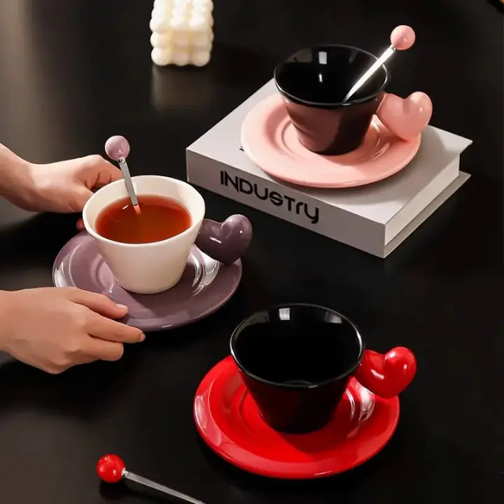 Elegant Heart Handle Ceramic Cup & Saucer Set without Spoon Sparkels  Sparkels