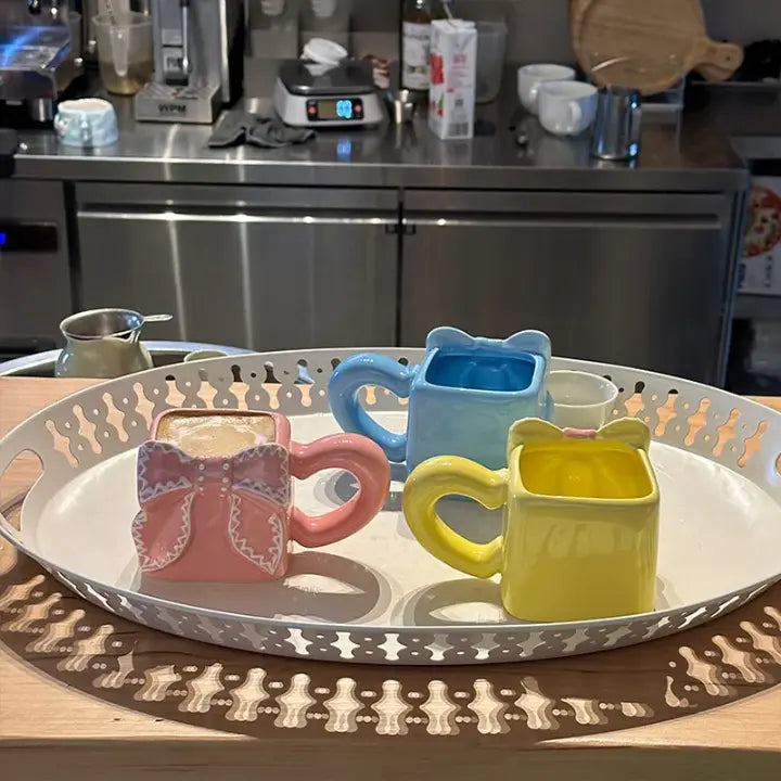 Square Bow Ceramic Mug Cute 3D Ribbon Coffee Cup Sparkels  Sparkels