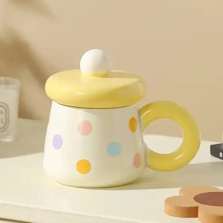 Cute Pastel Polka Dot Ceramic Mug with Lid Sparkels 2999.00 Sparkels
