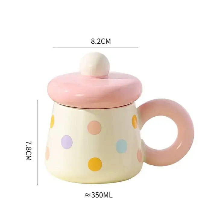 Cute Pastel Polka Dot Ceramic Mug with Lid Sparkels  Sparkels