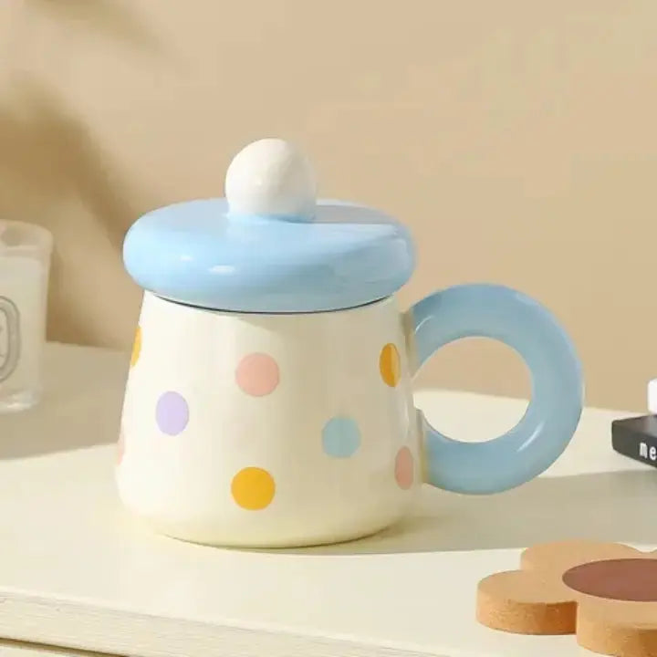 Cute Pastel Polka Dot Ceramic Mug with Lid Sparkels 2999.00 Sparkels