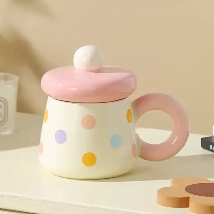Cute Pastel Polka Dot Ceramic Mug with Lid Sparkels 2999.00 Sparkels