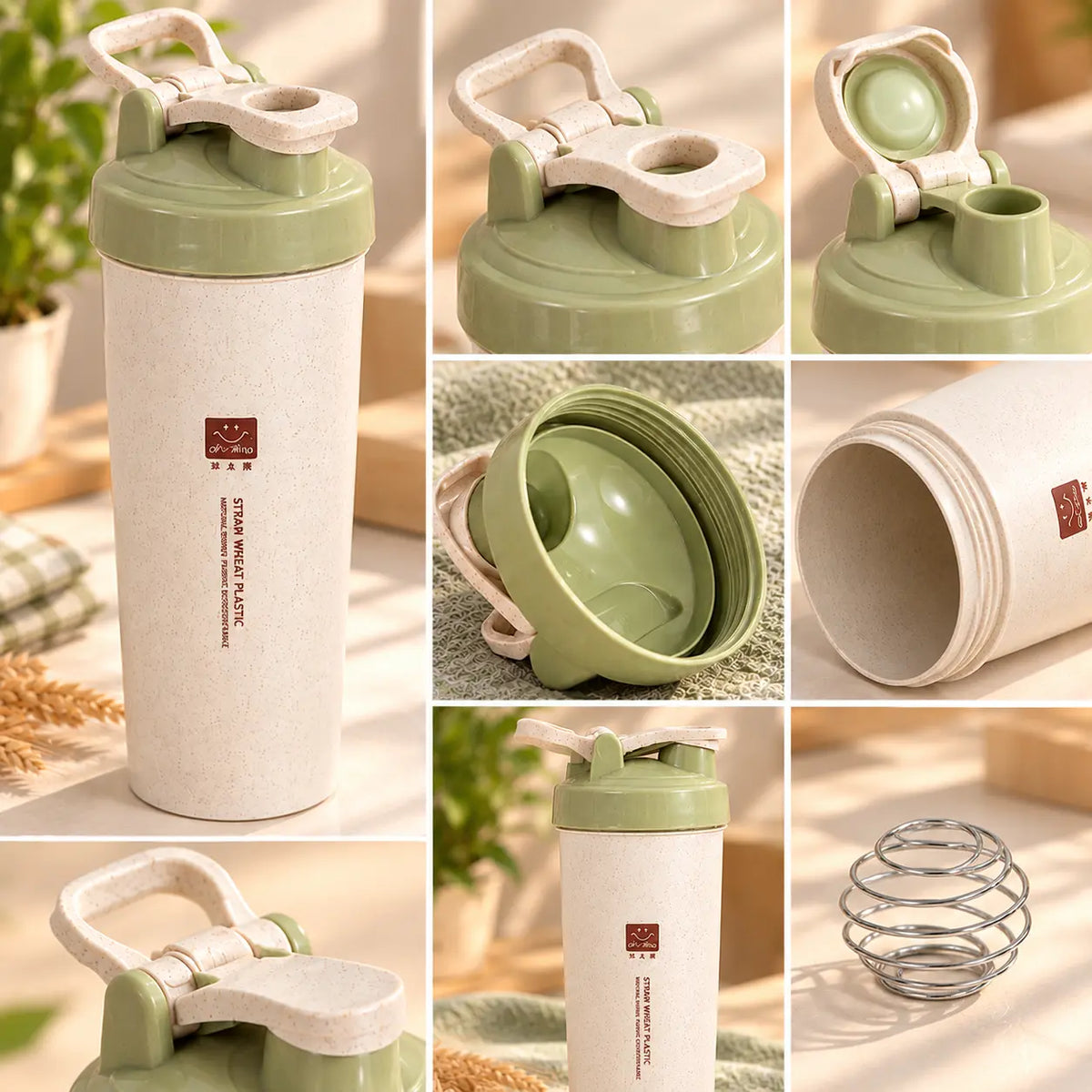 Eco-Friendly Wheat Straw Shaker Bottle with Mixing Ball