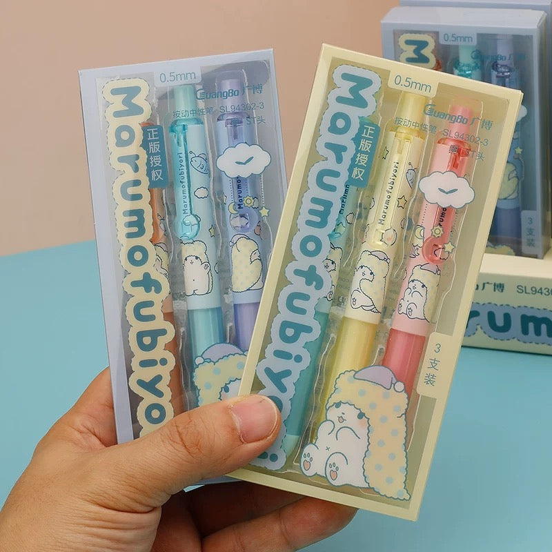 Pack Of 3 Kawaii Gel Pen 0.5mm Black Ink Click Pen Cute Soft Pastel Writing Pen