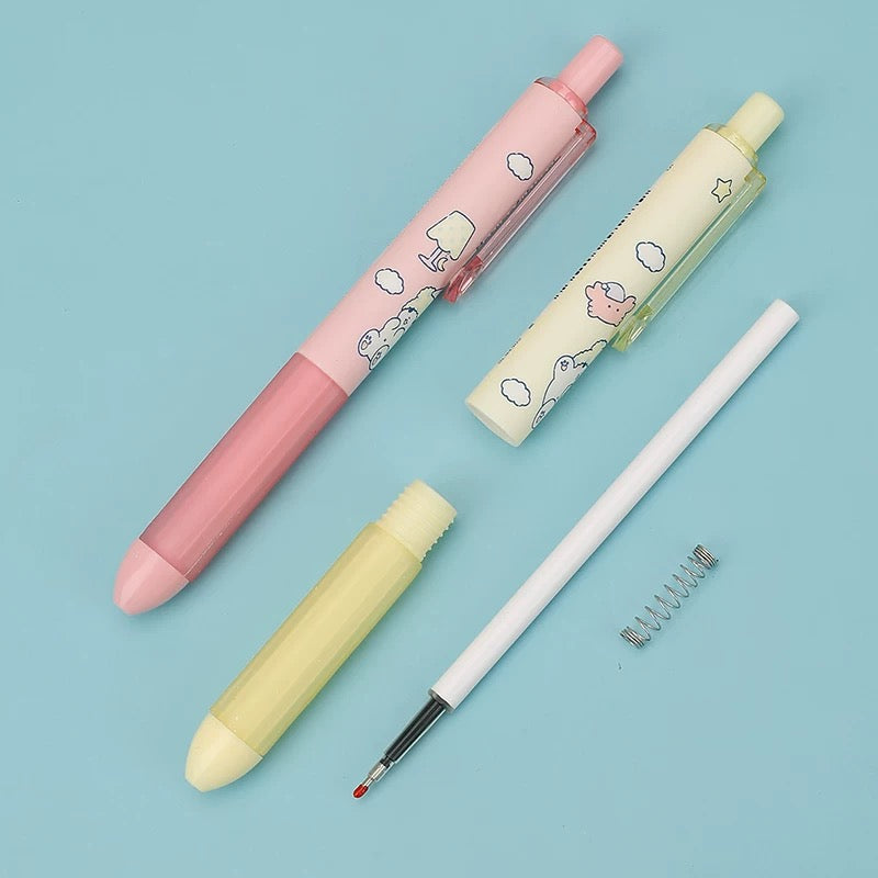 Pack Of 3 Kawaii Gel Pen 0.5mm Black Ink Click Pen Cute Soft Pastel Writing Pen