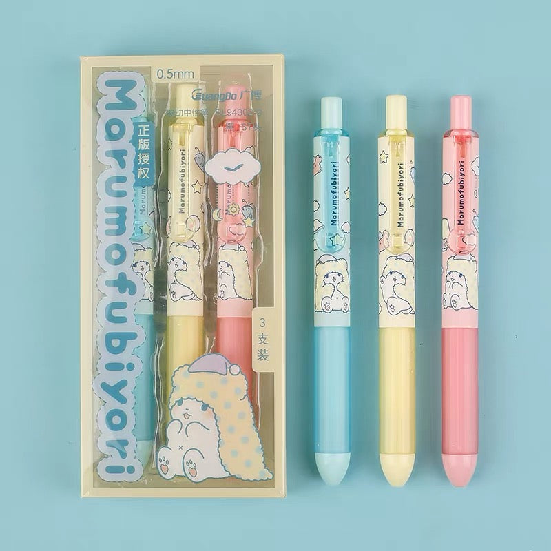 Pack Of 3 Kawaii Gel Pen 0.5mm Black Ink Click Pen Cute Soft Pastel Writing Pen