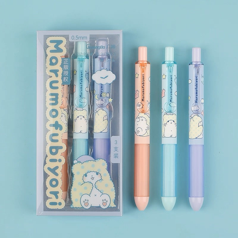 Pack Of 3 Kawaii Gel Pen 0.5mm Black Ink Click Pen Cute Soft Pastel Writing Pen