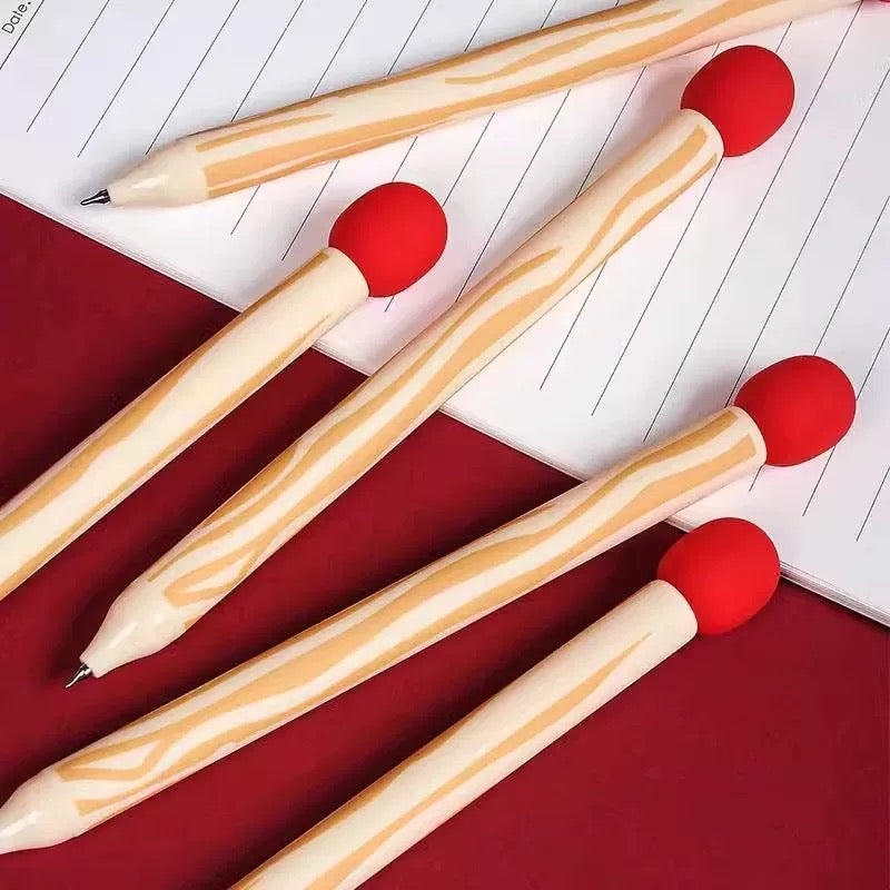 Matchstick Novelty Gel Pen 0.5mm Black Ink Cute Wooden Match Design Writing Pen