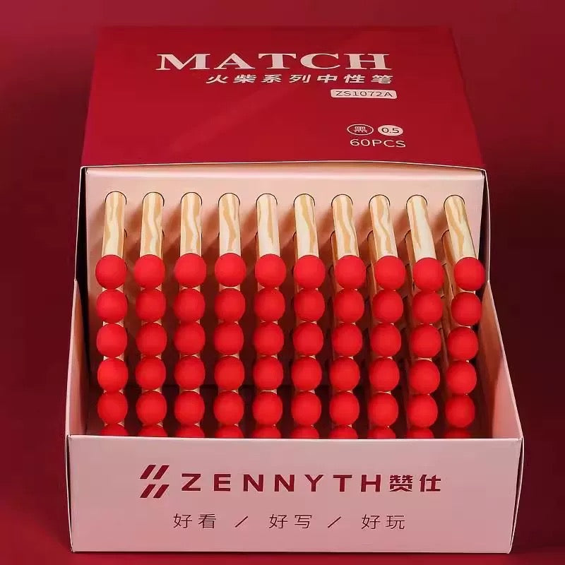 Matchstick Novelty Gel Pen 0.5mm Black Ink Cute Wooden Match Design Writing Pen