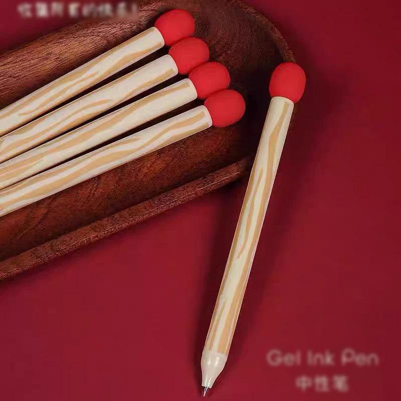 Matchstick Novelty Gel Pen 0.5mm Black Ink Cute Wooden Match Design Writing Pen