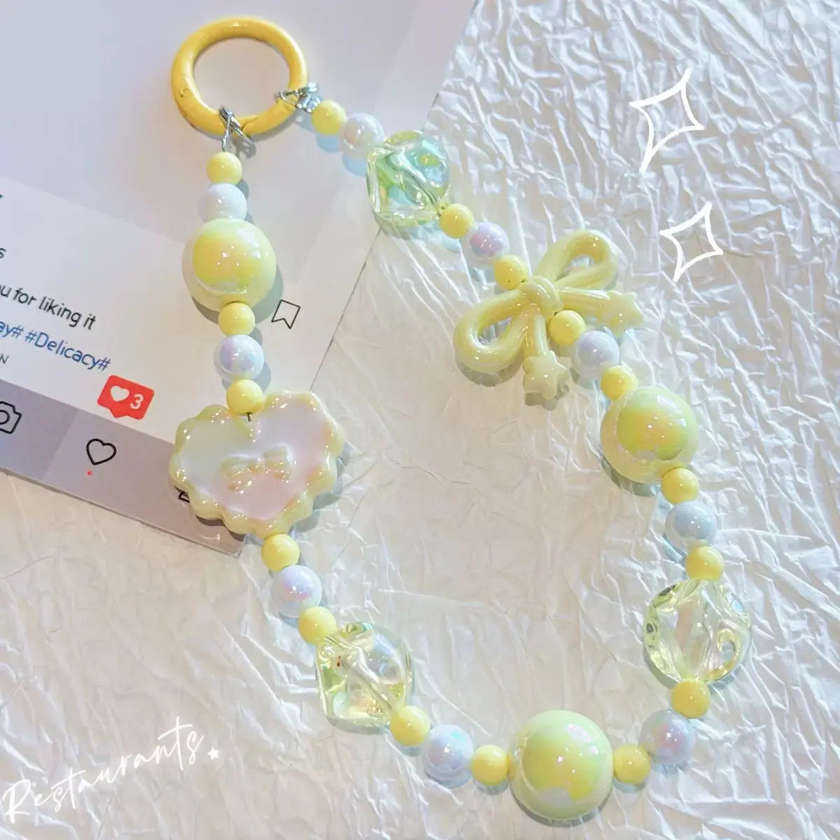 Kawaii Beaded Phone Wrist Strap with Bow & Heart Charms