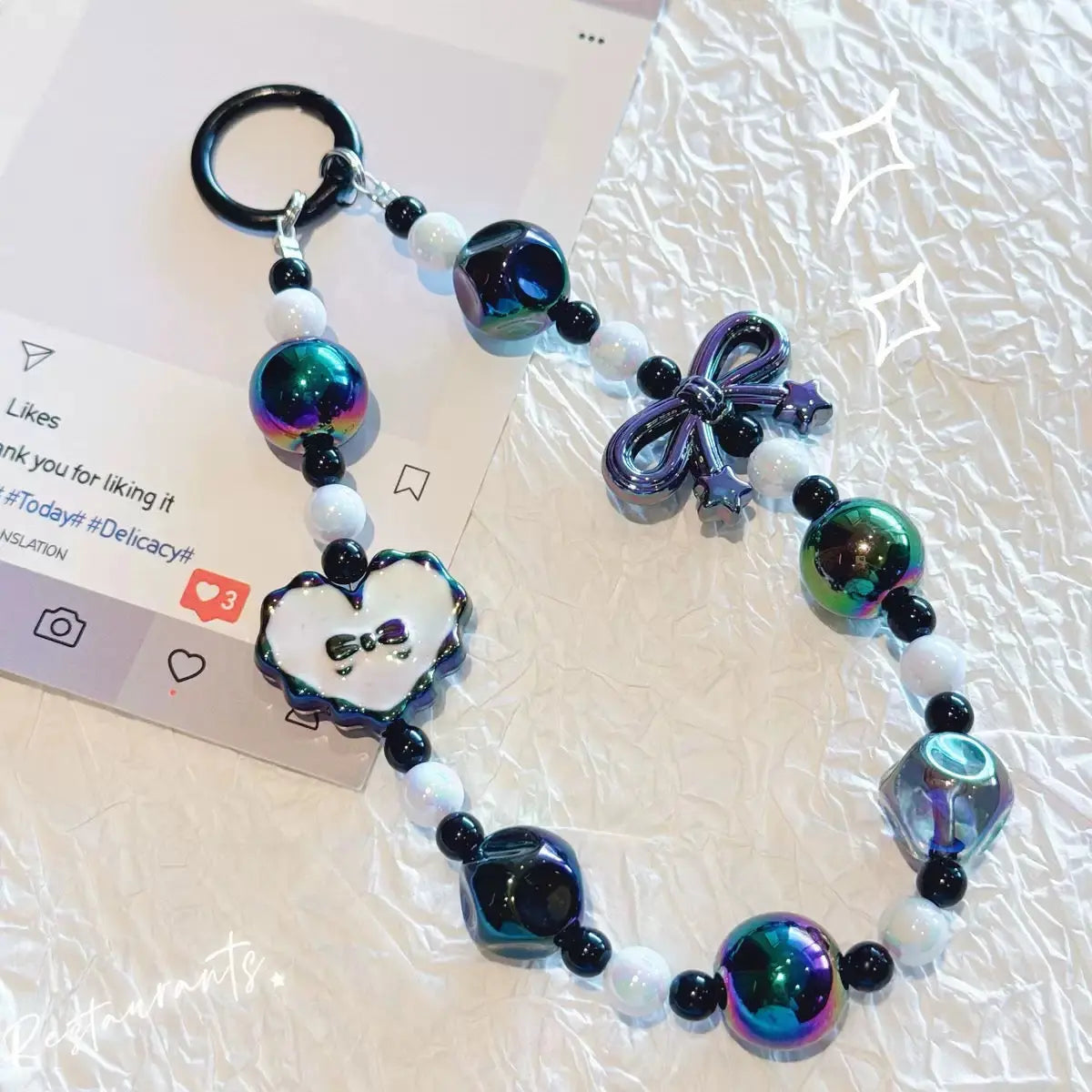 Kawaii Beaded Phone Wrist Strap with Bow & Heart Charms