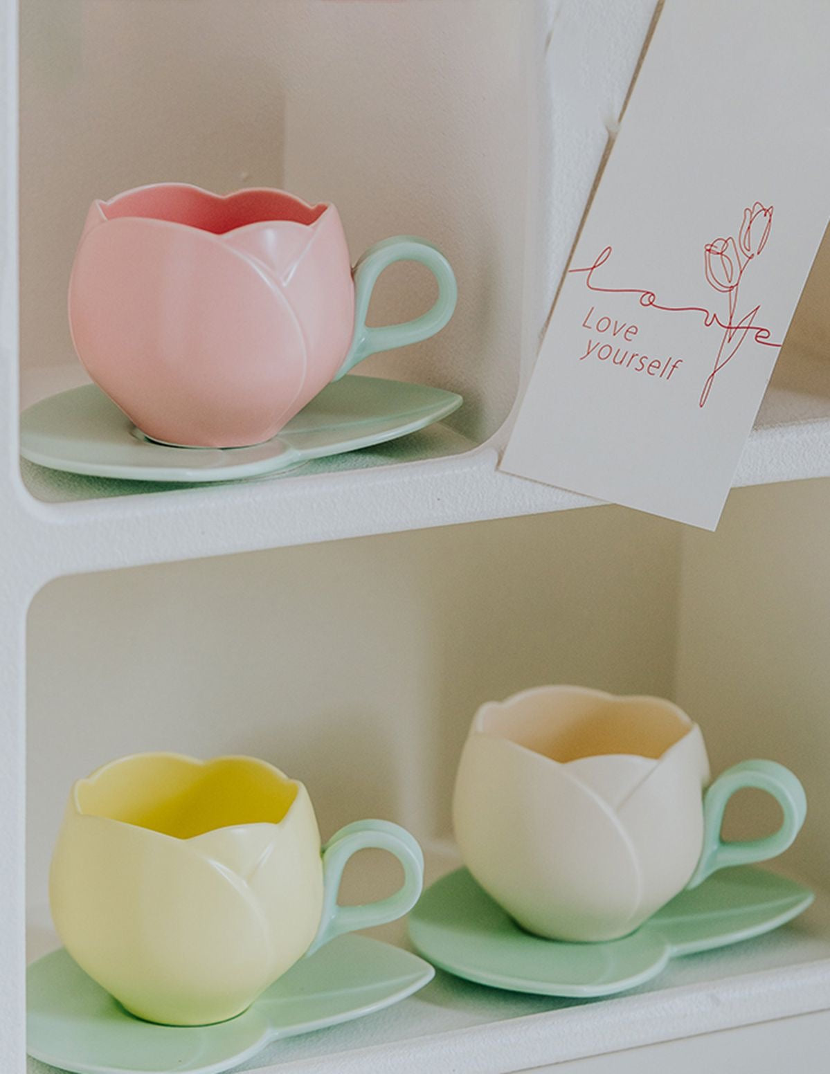 Ceramic Tulip Coffee Mug With Saucers