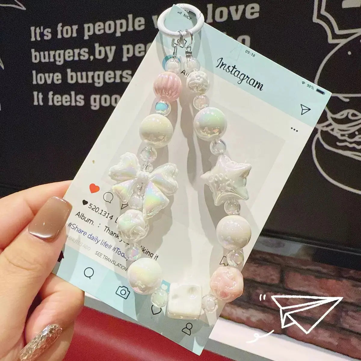 Kawaii Pearl Beaded Phone Wrist Strap with Bow & Star Charms