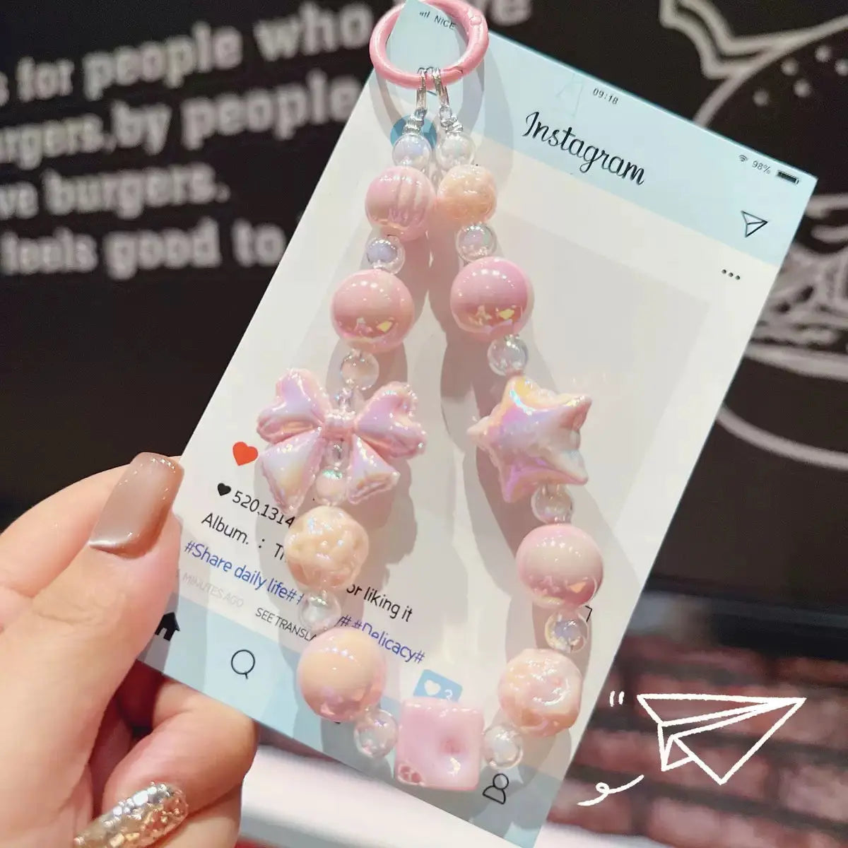Kawaii Pearl Beaded Phone Wrist Strap with Bow & Star Charms