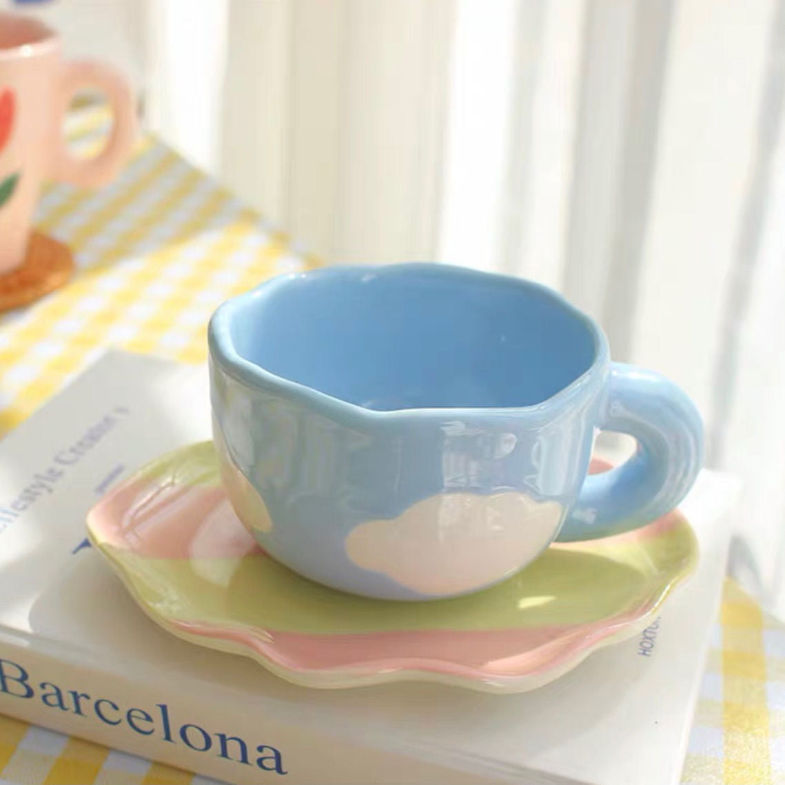 Ceramic Cloud Coffee Mug With Saucer