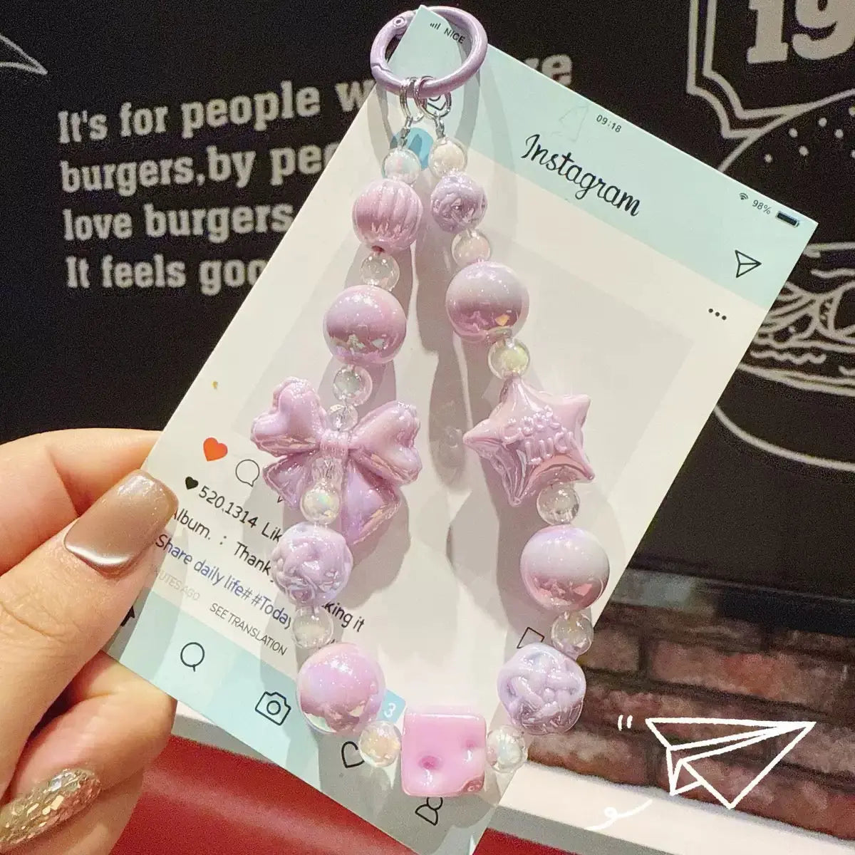 Kawaii Pearl Beaded Phone Wrist Strap with Bow & Star Charms