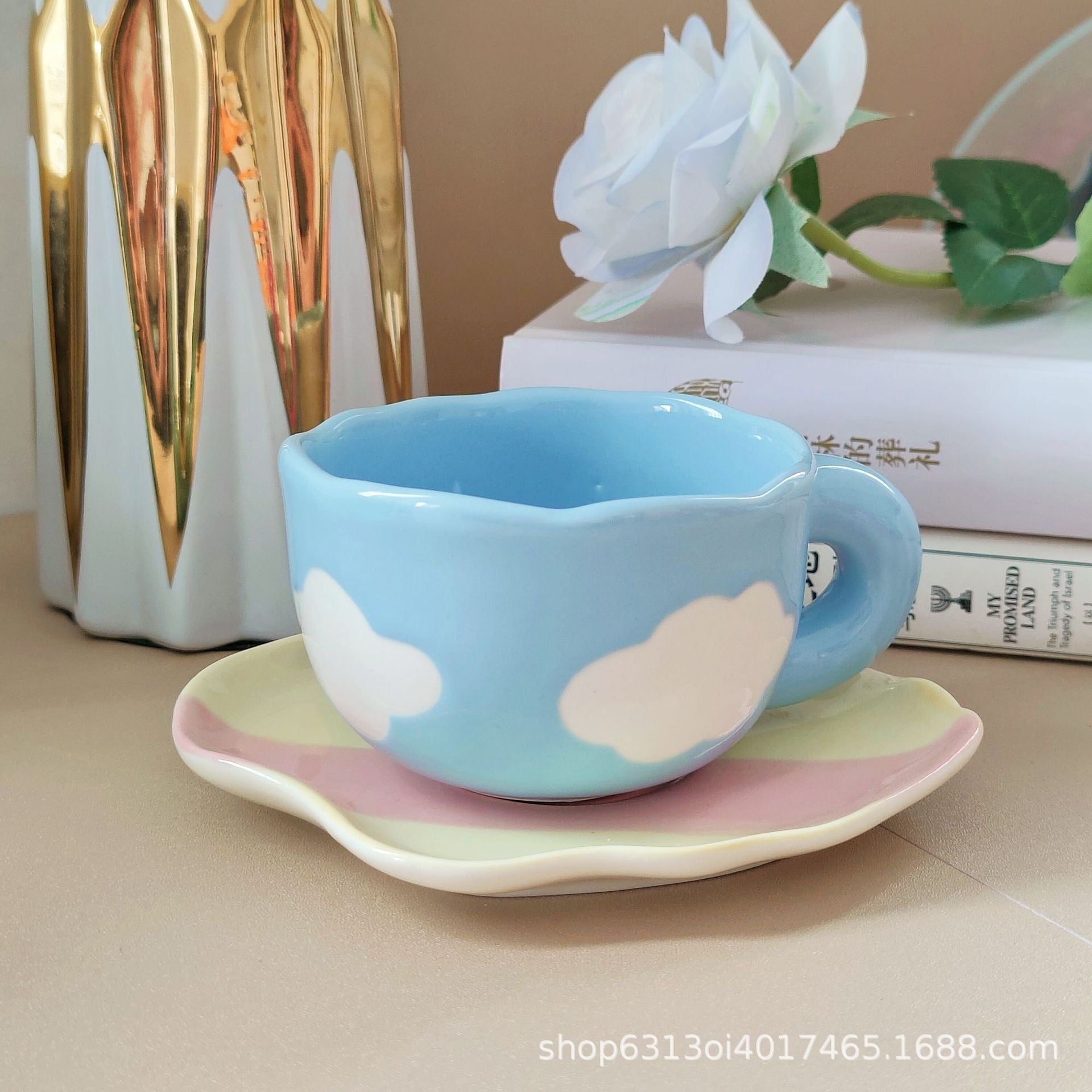 Ceramic Cloud Coffee Mug With Saucer