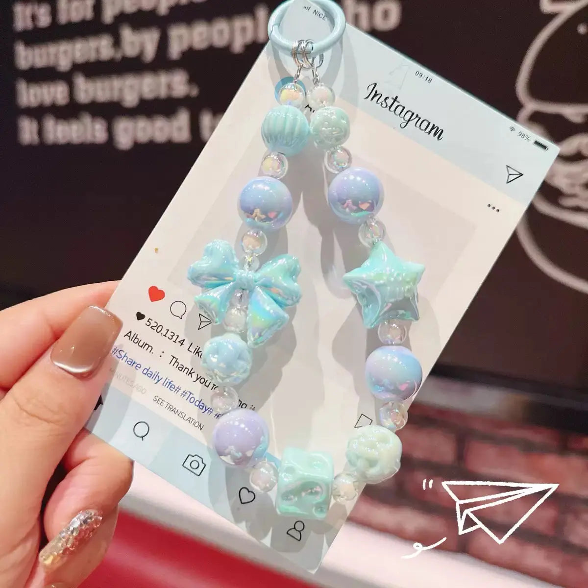 Kawaii Pearl Beaded Phone Wrist Strap with Bow & Star Charms