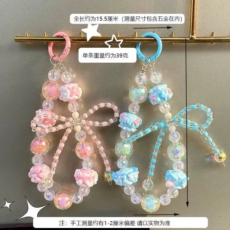 Kawaii Crystal Beaded Phone Wrist Strap with Big Bow Charm