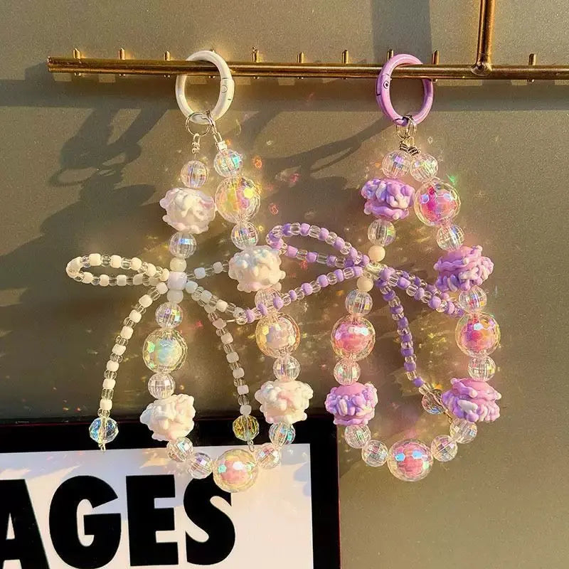Kawaii Crystal Beaded Phone Wrist Strap with Big Bow Charm