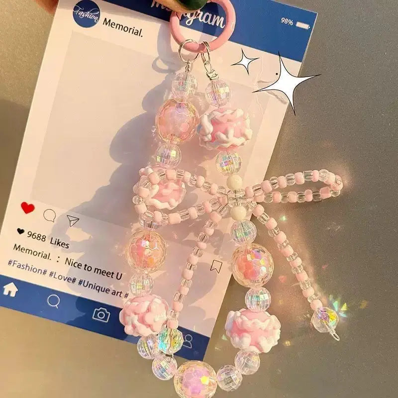 Kawaii Crystal Beaded Phone Wrist Strap with Big Bow Charm