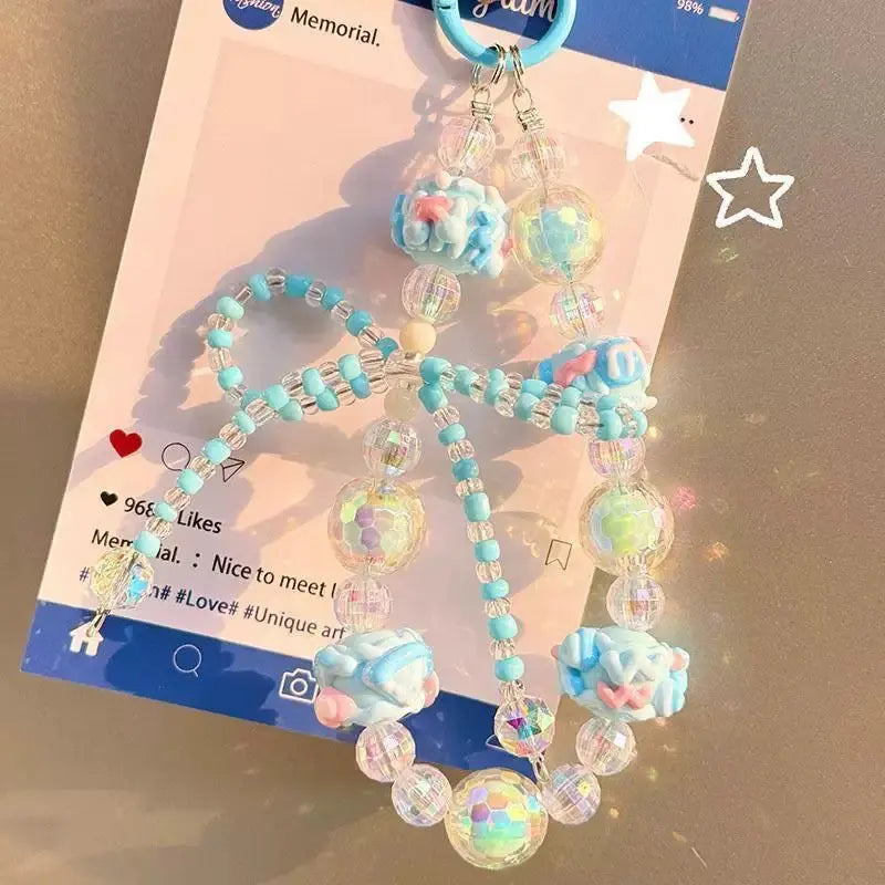 Kawaii Crystal Beaded Phone Wrist Strap with Big Bow Charm