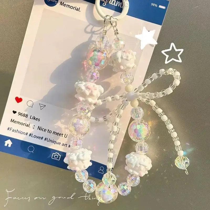 Kawaii Crystal Beaded Phone Wrist Strap with Big Bow Charm
