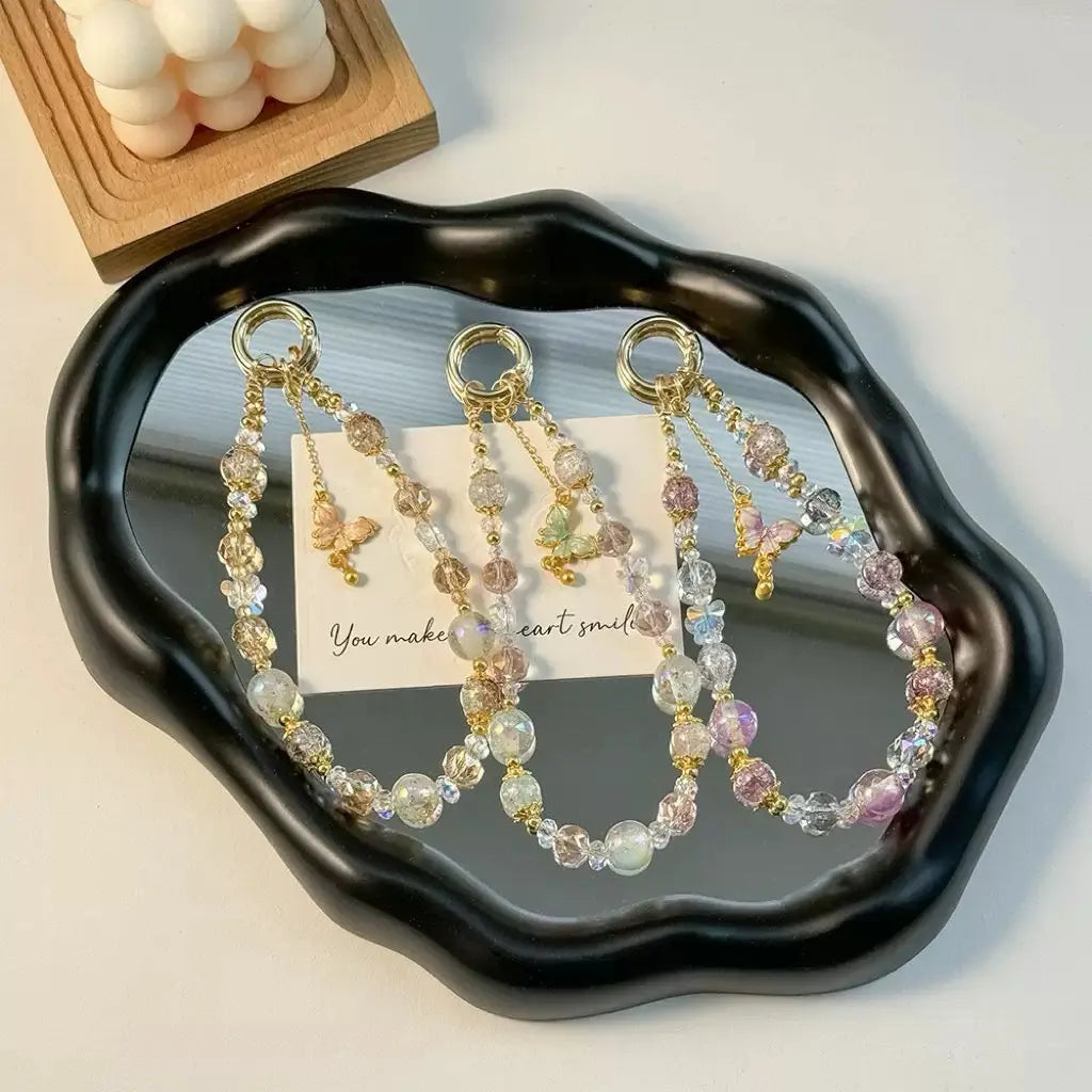 Elegant Crystal Butterfly Beaded Phone Wrist Strap