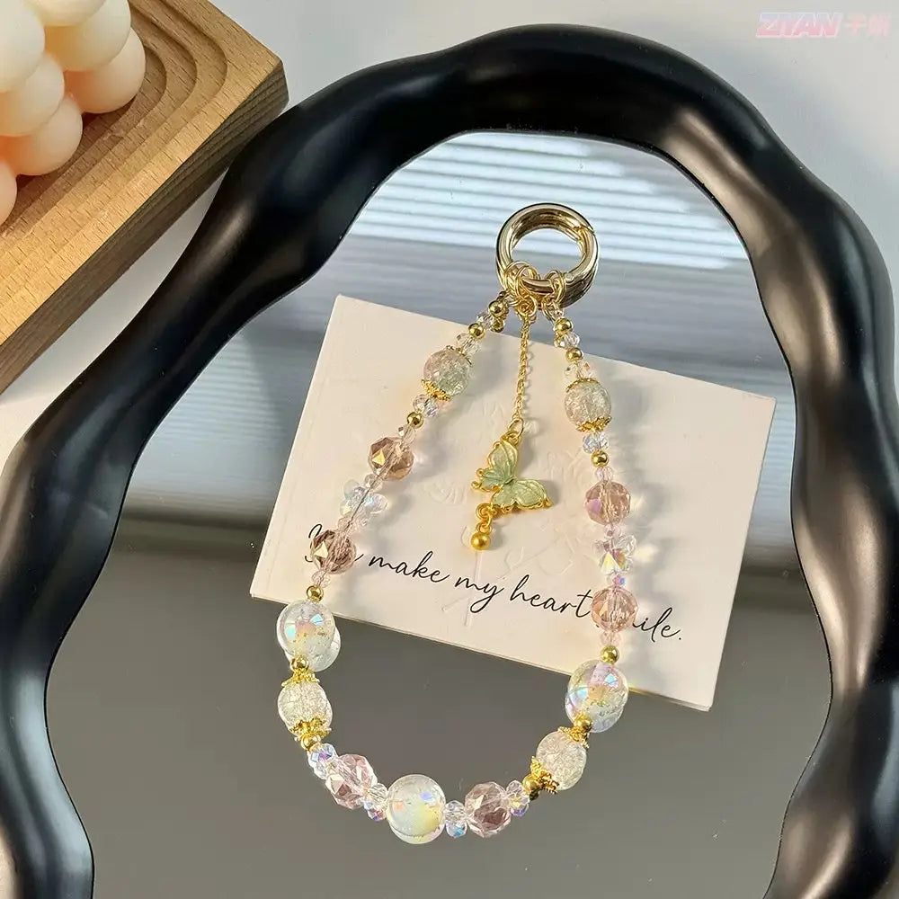 Elegant Crystal Butterfly Beaded Phone Wrist Strap