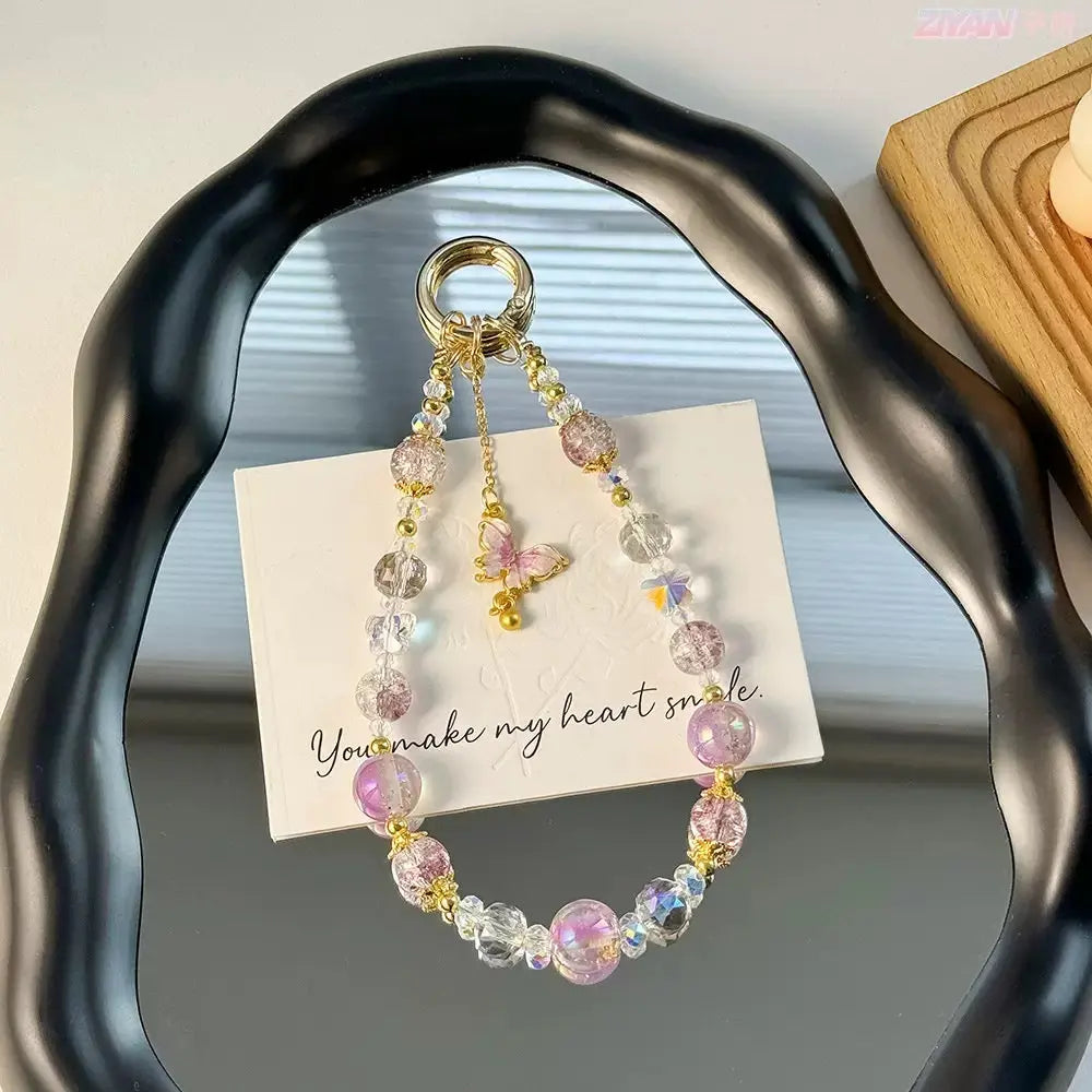 Elegant Crystal Butterfly Beaded Phone Wrist Strap
