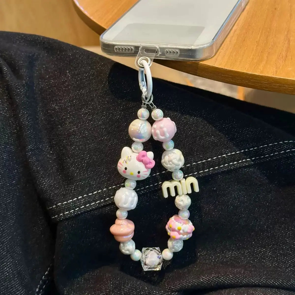 Kawaii Character Beaded Phone Wrist Strap Cute Charm Lanyard