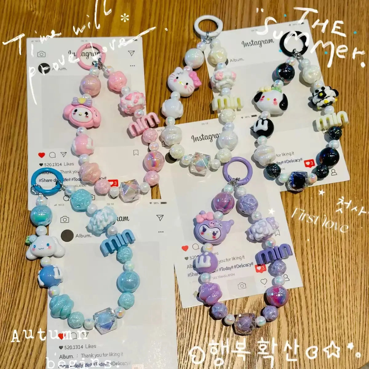 Kawaii Character Beaded Phone Wrist Strap Cute Charm Lanyard