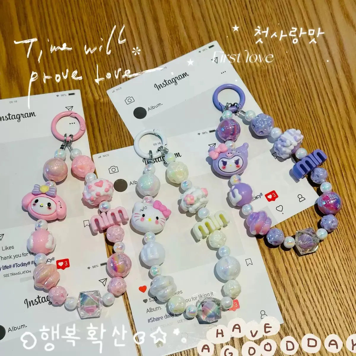 Kawaii Character Beaded Phone Wrist Strap Cute Charm Lanyard