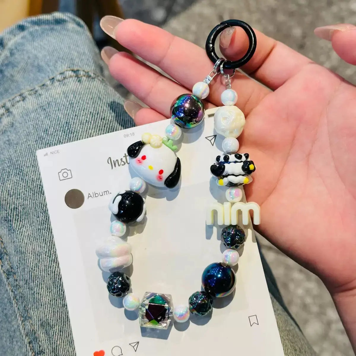 Kawaii Character Beaded Phone Wrist Strap Cute Charm Lanyard