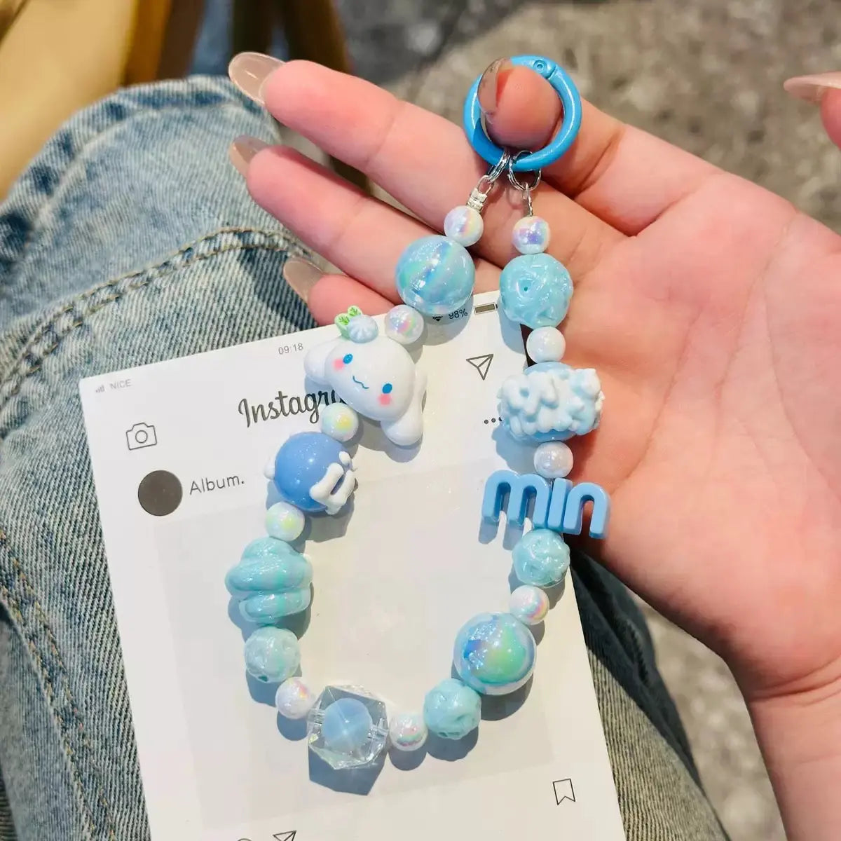 Kawaii Character Beaded Phone Wrist Strap Cute Charm Lanyard