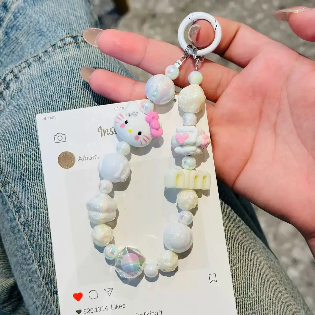 Kawaii Character Beaded Phone Wrist Strap Cute Charm Lanyard