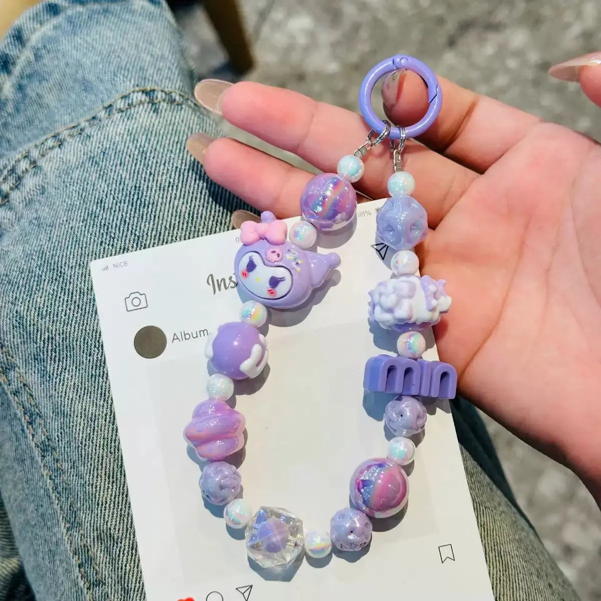 Kawaii Character Beaded Phone Wrist Strap Cute Charm Lanyard