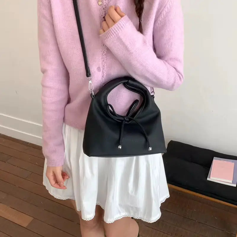Soft Bow Knot Mini Handbag with Crossbody Strap